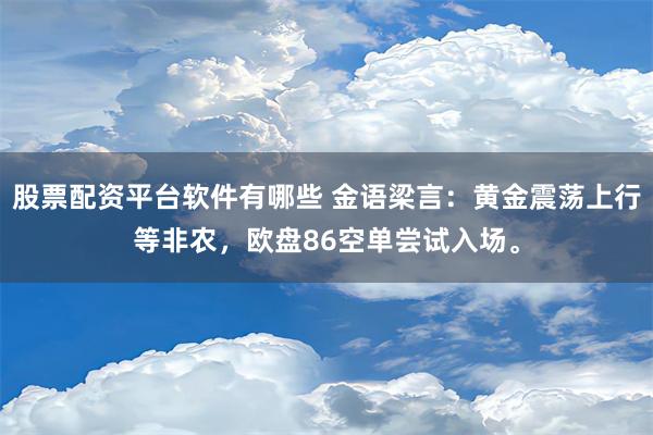 股票配资平台软件有哪些 金语梁言：黄金震荡上行等非农，欧盘86空单尝试入场。